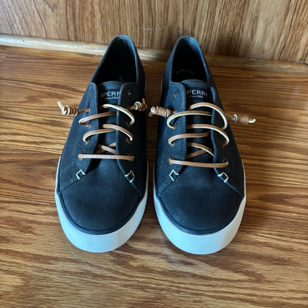 Sperry Navy Canvas Sneakers with Tan Laces